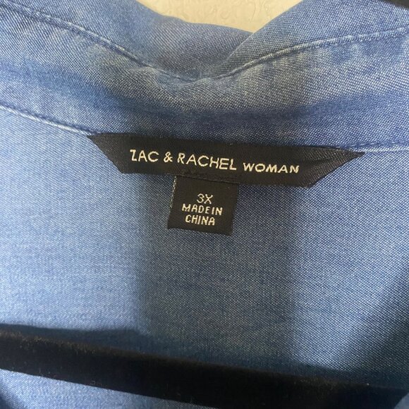 Zac & Rachel Womans Button Up Tunic Top 3X Blue Asymmetrical Lagenlook - Picture 2 of 10